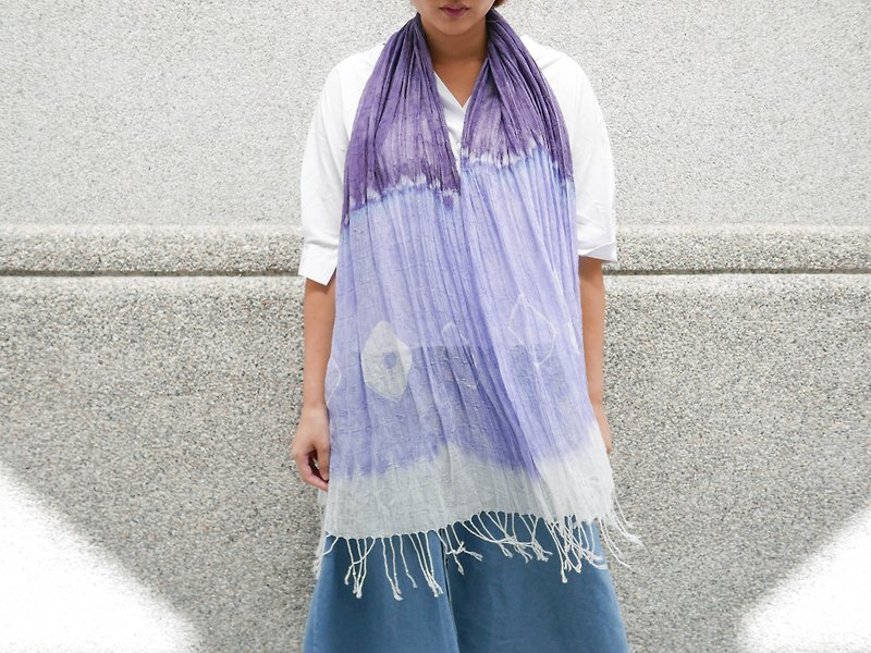 Tie dye scarf shawl cotten jacquard : Purple Bubble : - ผ้าพันคอถัก - ผ้าฝ้าย/ผ้าลินิน สีม่วง
