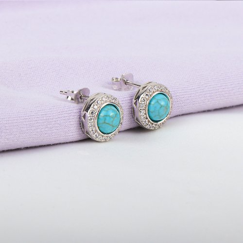 Bling Bijoux studio Genuine Natural Round Gemstone Halo Stud Earrings In 925 Sterling Silver