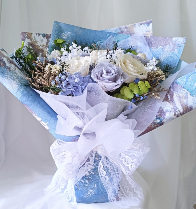 [Blue Love] Valentine's Day/Chinese Valentine's Day/Eternal Flower/Dried Flower - ช่อดอกไม้แห้ง - พืช/ดอกไม้ สีน้ำเงิน