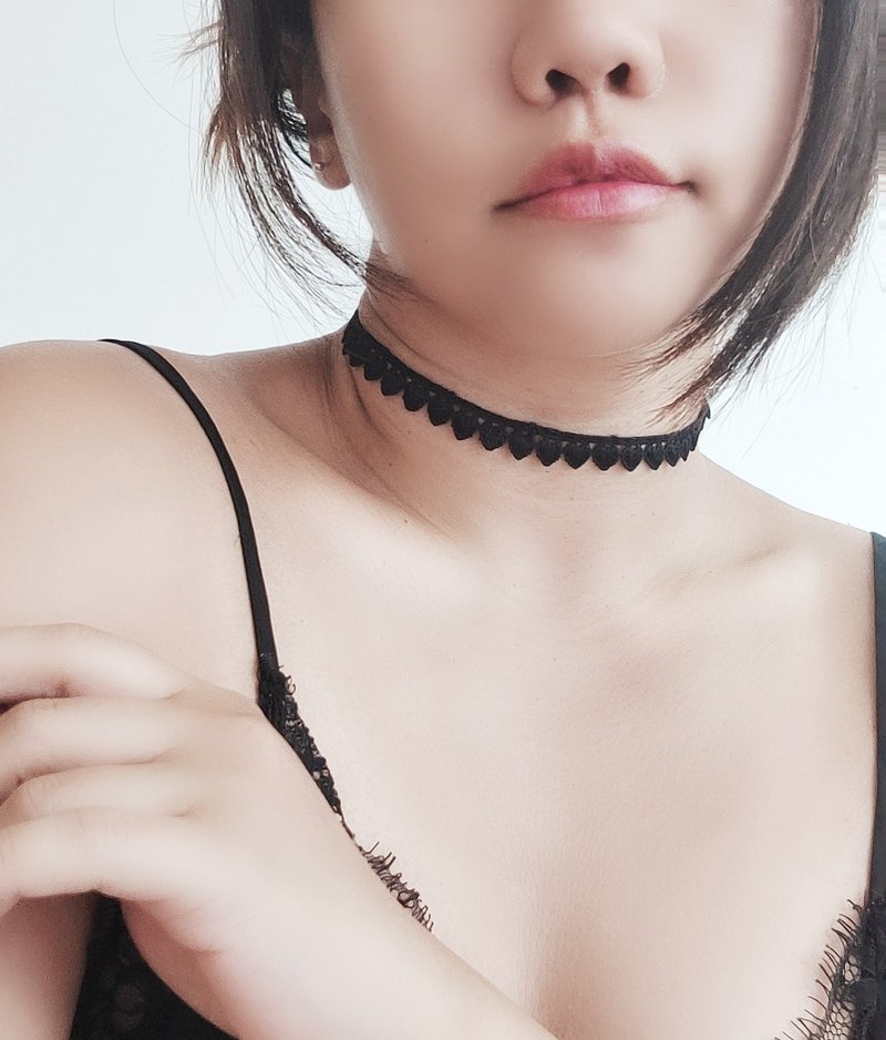 黑/白 小愛心蕾絲choker 可調長度 小清新森林系 - 頸鏈 - 純銀 白色