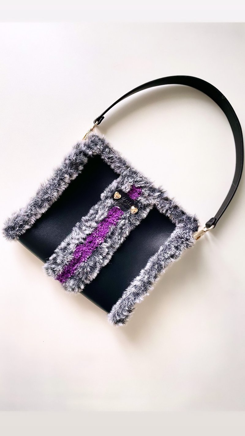 Bag fur bag Bag handmade Crochet bag Bag on the chain - 手提包/手提袋 - 人造皮革 黑色