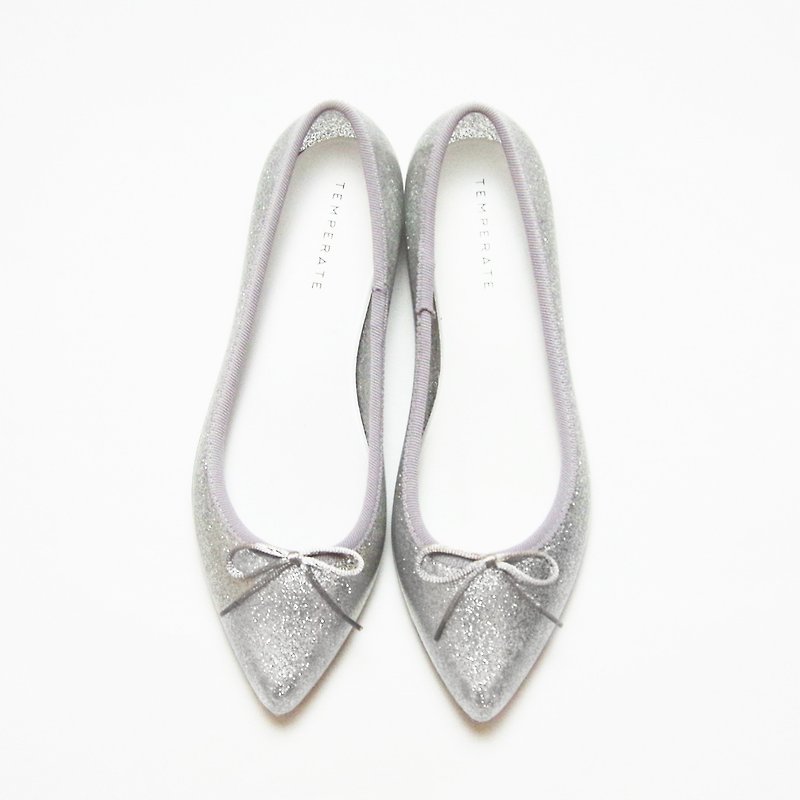 ALMA GLITTER (SILVER) PVC POINTED TOE FLATS SHOES Pointed to ballet shoes - รองเท้าบัลเลต์ - วัสดุกันนำ้ สีเงิน