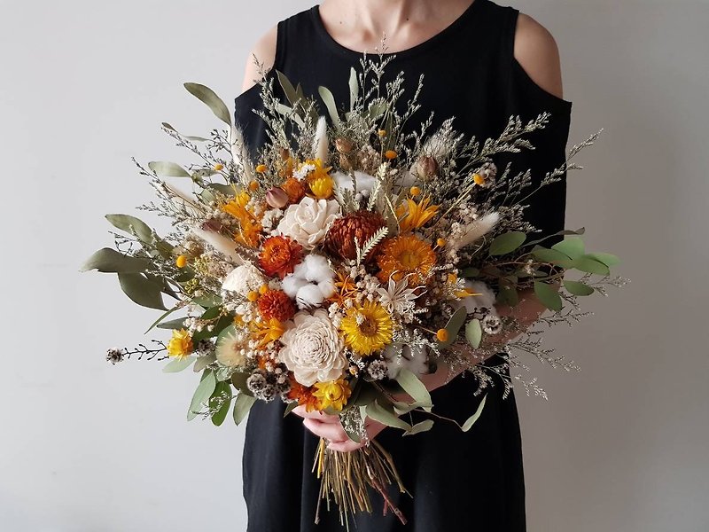 Dry bouquet | Yellow dried flowers | Bridal bouquet | Photo bouquet - ช่อดอกไม้แห้ง - พืช/ดอกไม้ สีเหลือง