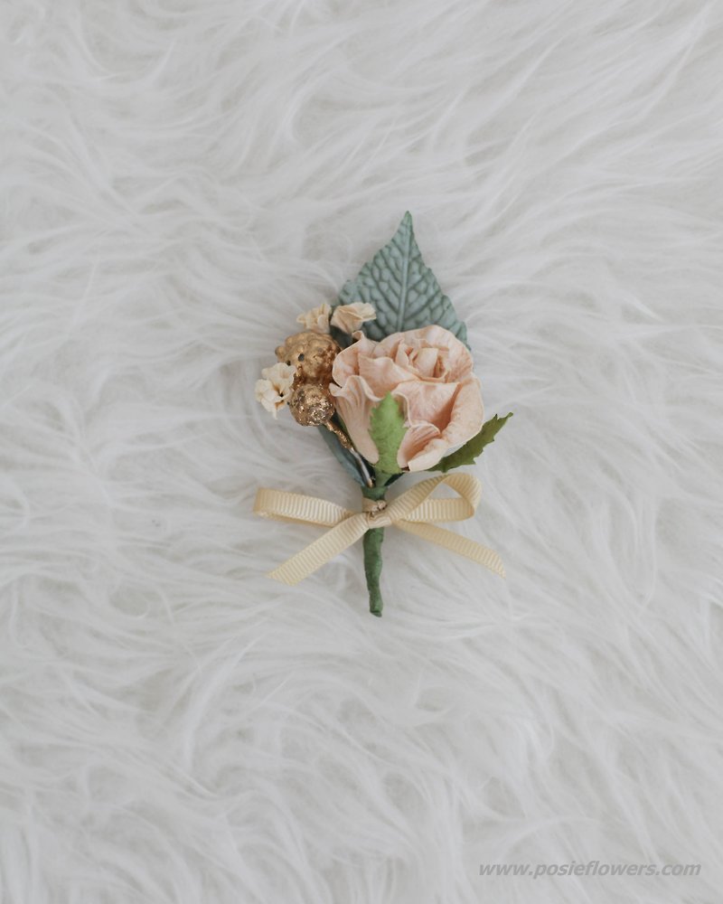Europian Style Wedding Corsage Handmade Paper Flower - เข็มกลัด - กระดาษ หลากหลายสี