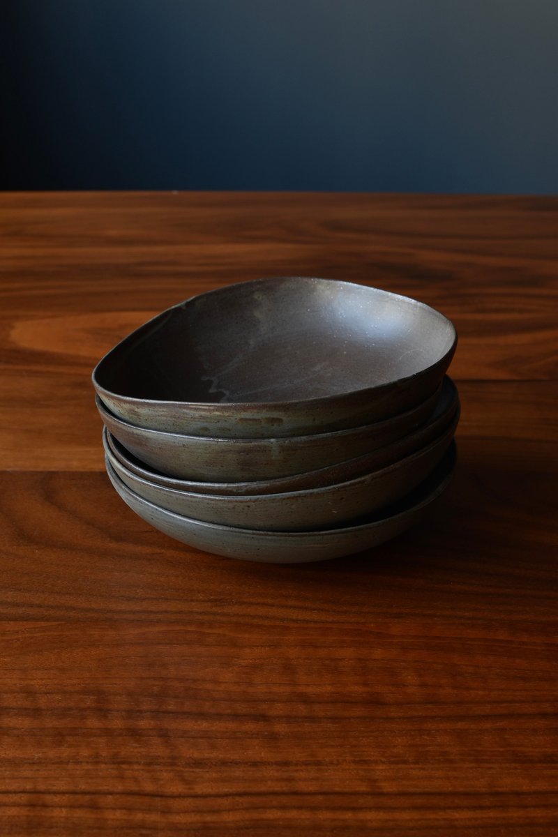 Gray glaze black shallow bowl - Plates & Trays - Pottery Brown