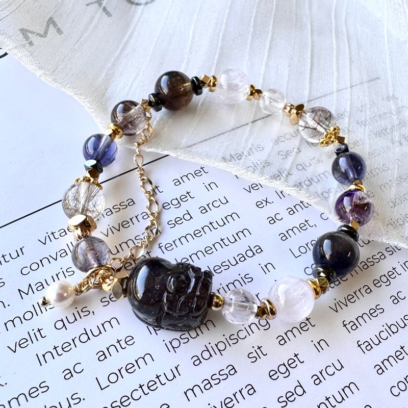 業務好人員必備 血滴堇青貔貅 拉絲紫鋰輝 魔鬼銀髮 - 手鍊/手環 - 水晶 