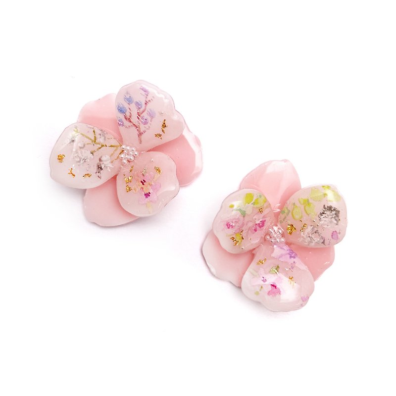 Japanese resin  Macaron pink flowers - Earrings & Clip-ons - Resin Pink