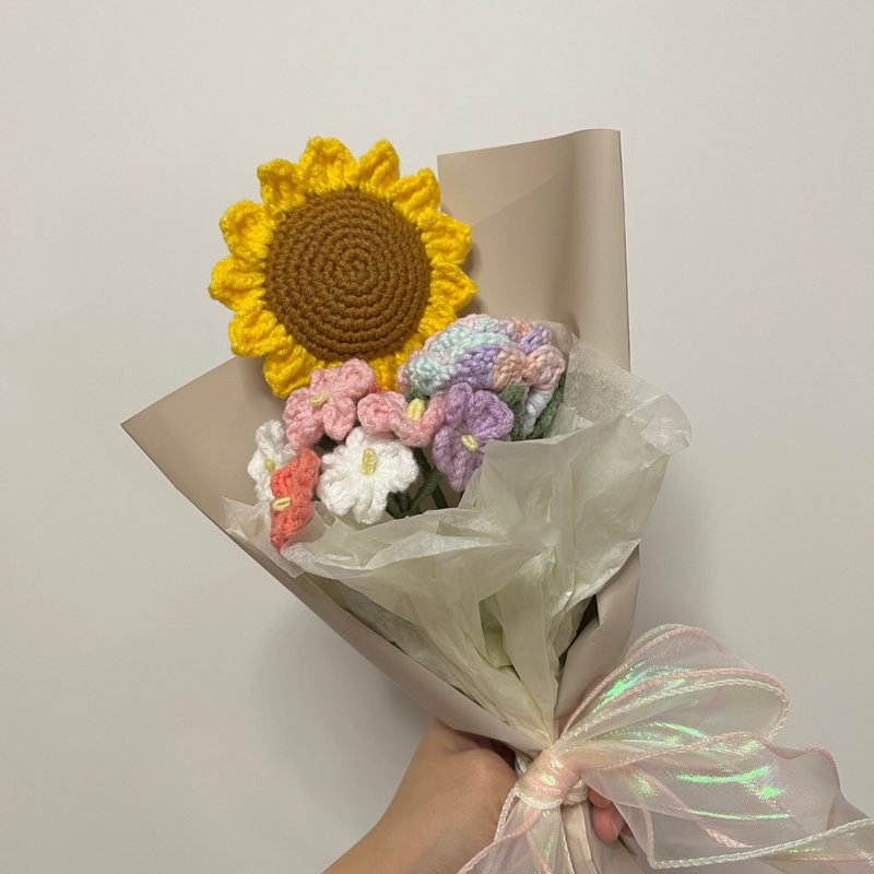 鈎針編織向日葵花束 - 乾燥花/永生花 - 棉．麻 黃色
