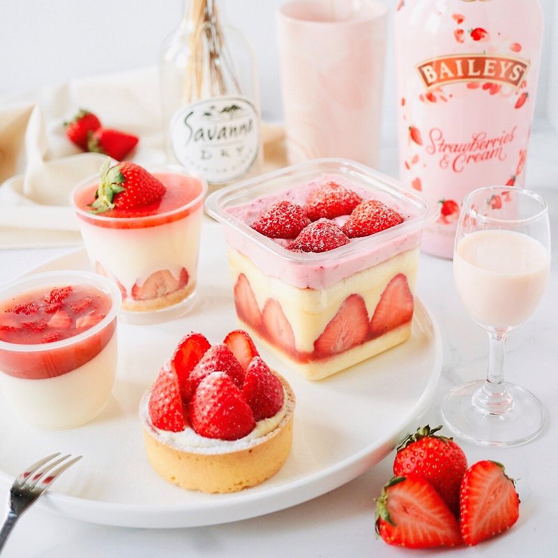 [Mina Cake] Strawberry Feast│Strawberry Box Strawberry Tower Strawberry Cheese Strawberry Cheese Cup - เค้กและของหวาน - อาหารสด สีแดง