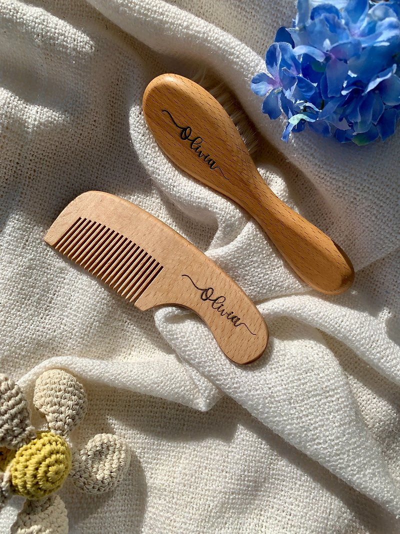 Personalized Wooden Baby Hair Brush Comb Set, Newborn Baby Gift, New Baby Gift - 嬰兒飾品 - 木頭 