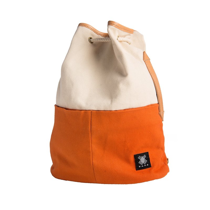 女朋友禮物 糖果系 帆布 牛皮 休閒 漫遊 雙肩包 後背包 香港設計  VOYAGE 橙白色 - 側背包/斜背包 - 棉．麻 紅色