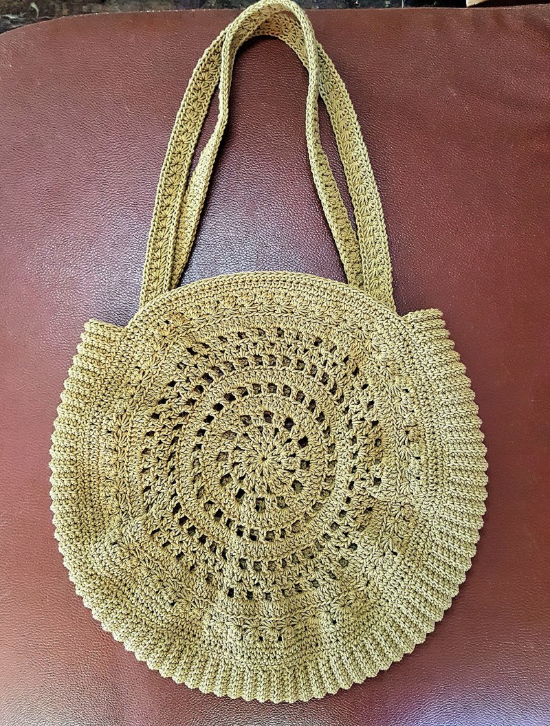 Round Shoulder Bad with Star Stitch - 側背包/斜背包 - 其他材質 卡其色
