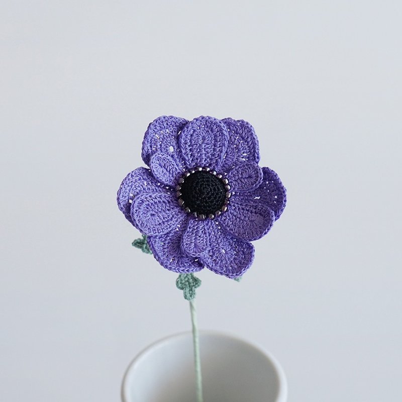 Crochet Flower Anemone - ช่อดอกไม้แห้ง - ผ้าฝ้าย/ผ้าลินิน สีส้ม