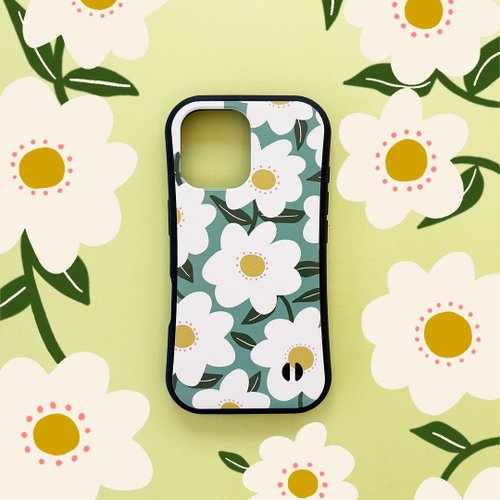 ÜRIKMÄD illustration 【iPhone16シリーズ対応】ホワイトフラワーのiPhoneグリップケース - 優しい花柄デザイン