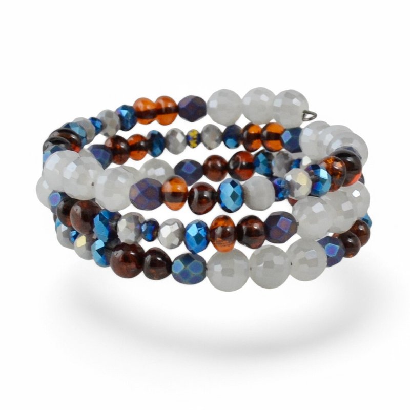 天然琥珀ビーズ入りメモリーワイヤーブレスレット TG57 - ブレスレット - 宝石 多色