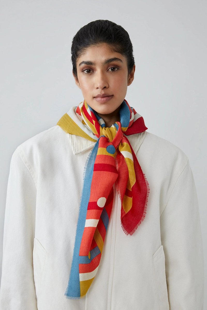 798 羊毛方巾90 - 芥末黃 - 圍巾/披肩 - 羊毛 