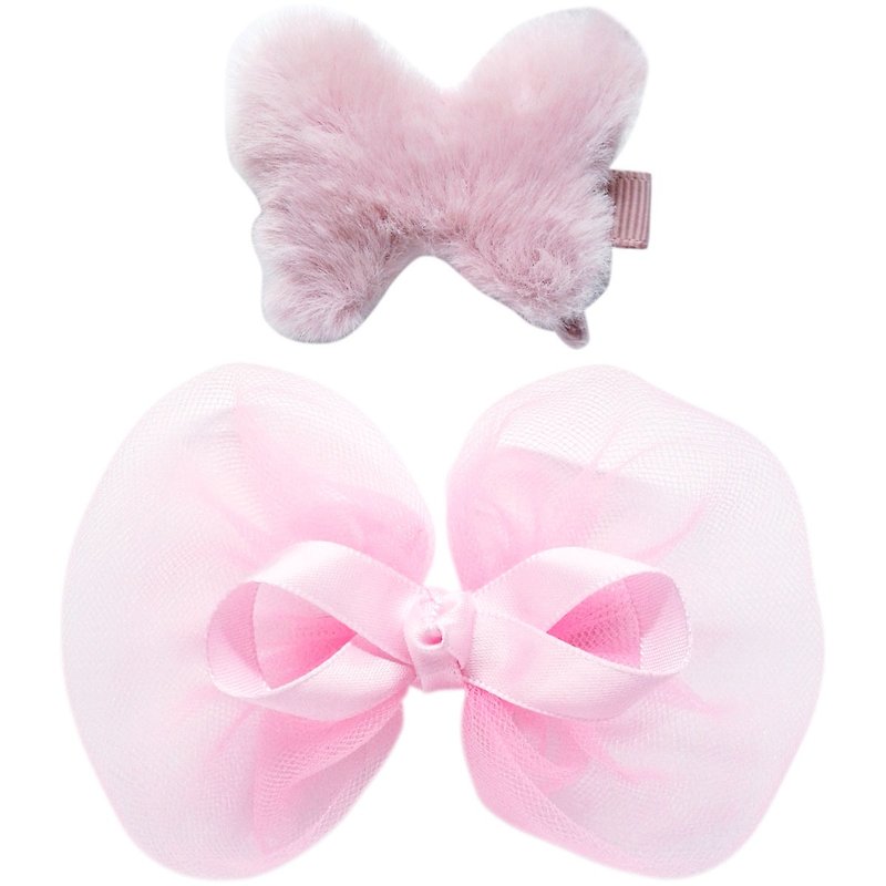 Fluffy butterfly and chiffon bow hairpin two into the group all-inclusive cloth handmade hair accessories Pinky - เครื่องประดับผม - เส้นใยสังเคราะห์ สึชมพู