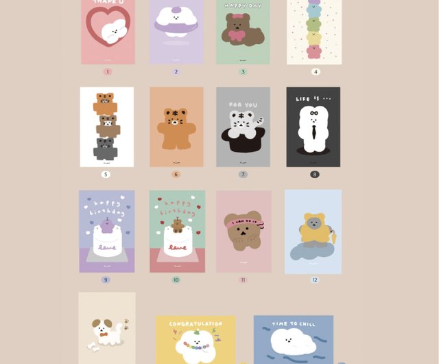 chanibear postcard 15 types shop chanibear cards postcards pinkoi