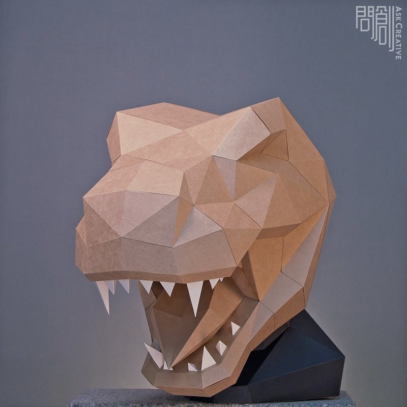 DIY Handmade 3D Paper Model Gift Decoration Mask Series-Tyrannosaurus Mask - ตุ๊กตา - กระดาษ สีกากี