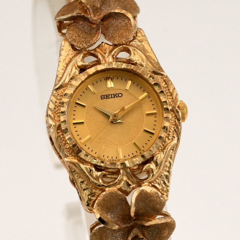 送料無料 SEIKO セイコー V401-0920 gold 女性用 クォーツ腕時計 フラワー 手錶 古董錶 復古手錶 日本直送 - 女錶 - 不鏽鋼 金色