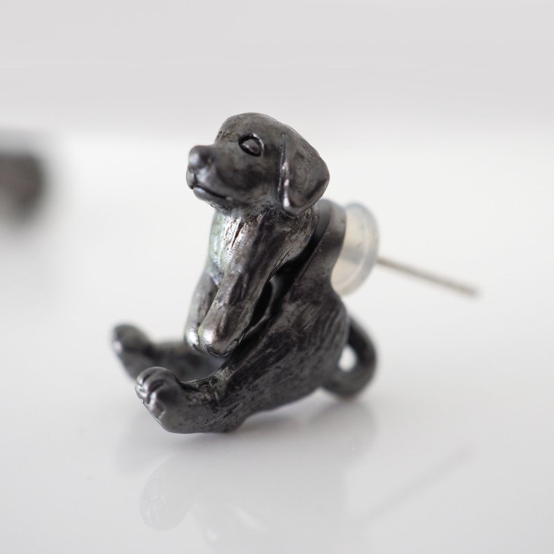 Drop ear black dog piercing one ear - ต่างหู - โลหะ สีดำ