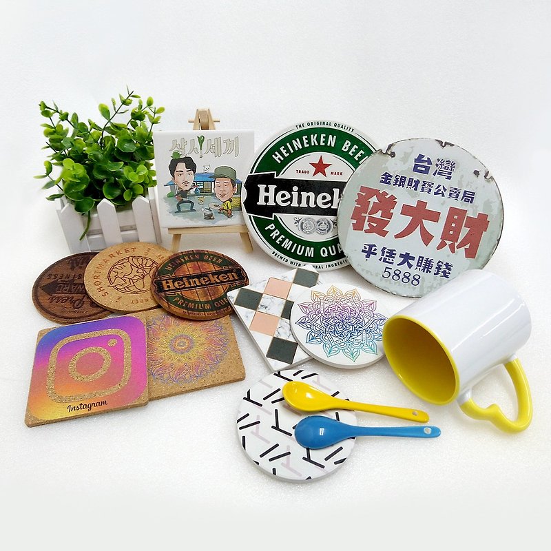 Customized ceramic coasters, exclusive cork coasters, exquisitely printed absorbent coasters, custom-made according to drawings - ที่รองแก้ว - ดินเผา 