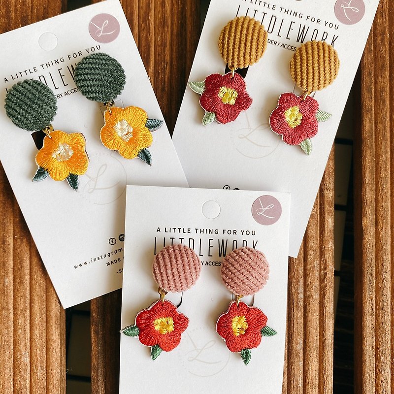Embroidery earrings | Camellia | Littdlework - ต่างหู - งานปัก หลากหลายสี