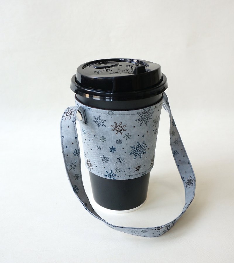 / Snow / green cup bag / beverage bag / cup sleeve - ถุงใส่กระติกนำ้ - ผ้าฝ้าย/ผ้าลินิน สีเทา