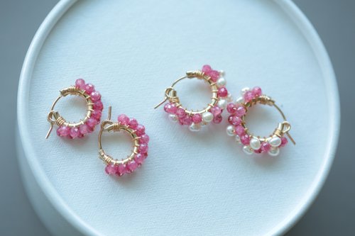 JieJie Jewelry Happy Circle 1.3/1.5cm│粉鋯石 珍珠 14kgf 可改耳夾 生日禮物