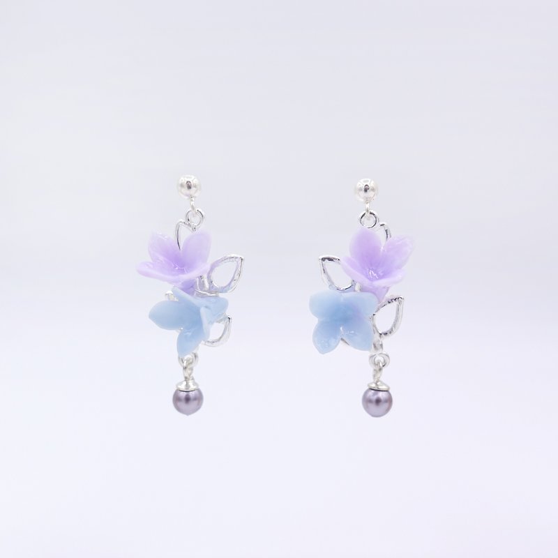 Floral Pearl Sterling Silver Earrings - ต่างหู - ผ้าฝ้าย/ผ้าลินิน สีม่วง