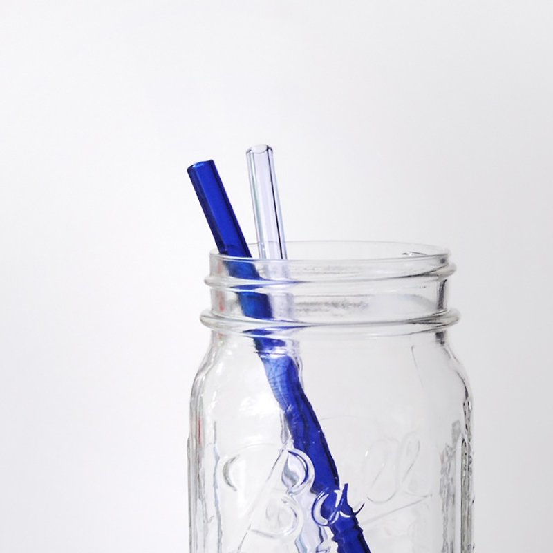 15cm (caliber 0.8cm) flat-mouth short glass straw 1 piece (comes with cleaning brush) environmental protection customization - Reusable Straws - Glass Blue