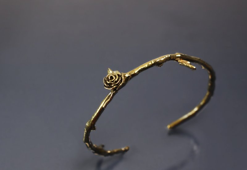 植物系列-樹枝玫瑰黃銅手環 - 手鍊/手環 - 銅/黃銅 綠色