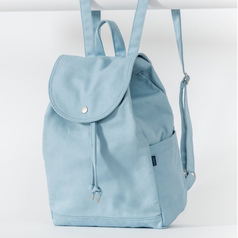 SC. GREEN Side Pocket Backpack - Aqua Blue - กระเป๋าเป้สะพายหลัง - ผ้าฝ้าย/ผ้าลินิน สีน้ำเงิน