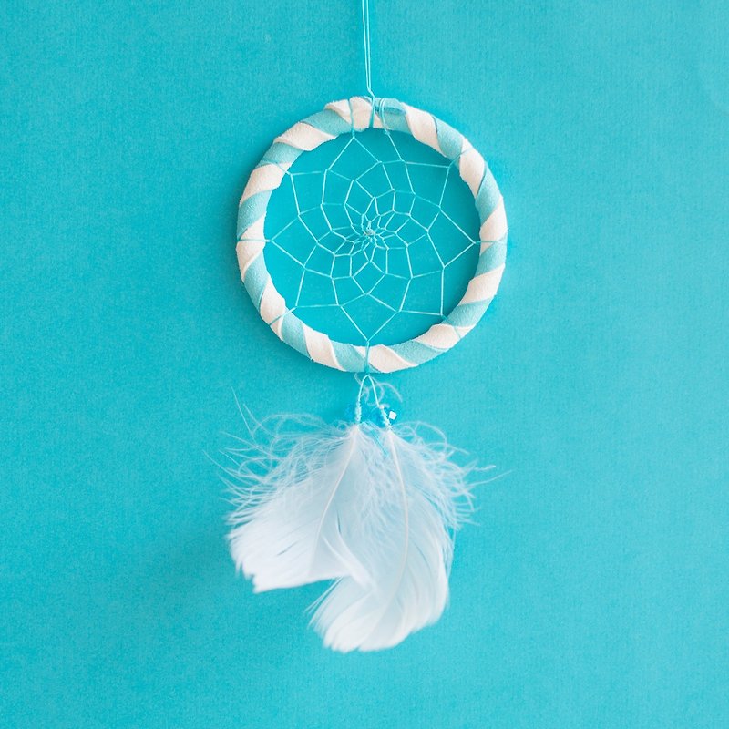 Two-color (white + aqua blue)-Dream Catcher 8cm-Graduation Season Exchange Gifts Handmade Gifts - อื่นๆ - วัสดุอื่นๆ สีน้ำเงิน
