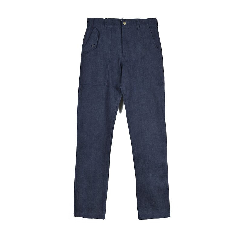 oqLiq - Display in the lost - Four types of asymmetric pocket trousers (tannin) - กางเกงขายาว - ผ้าฝ้าย/ผ้าลินิน สีน้ำเงิน