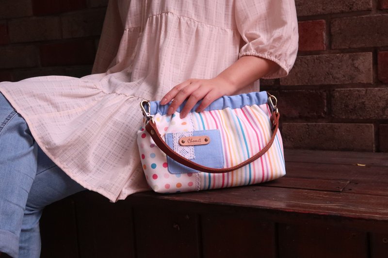 Small pocket elastic bag handbag shoulder bag | Colorful music - blue | - กระเป๋าถือ - ผ้าฝ้าย/ผ้าลินิน สีน้ำเงิน