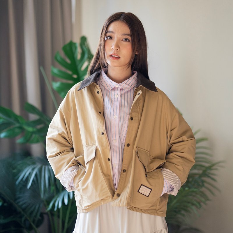 【ad-lib women】女裝短版工裝外套 - 卡其色//深藍色 (JK412) - 女大衣/外套 - 棉．麻 卡其色