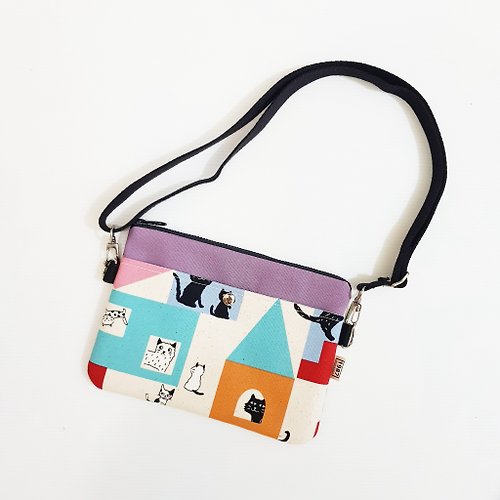 1987 Handmades 【家貓-(紫)】 隨身包 拉鏈袋 小包 斜背包