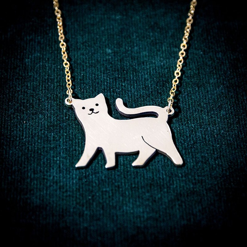 Abstract cute cat pendant - Necklaces - Copper & Brass Silver