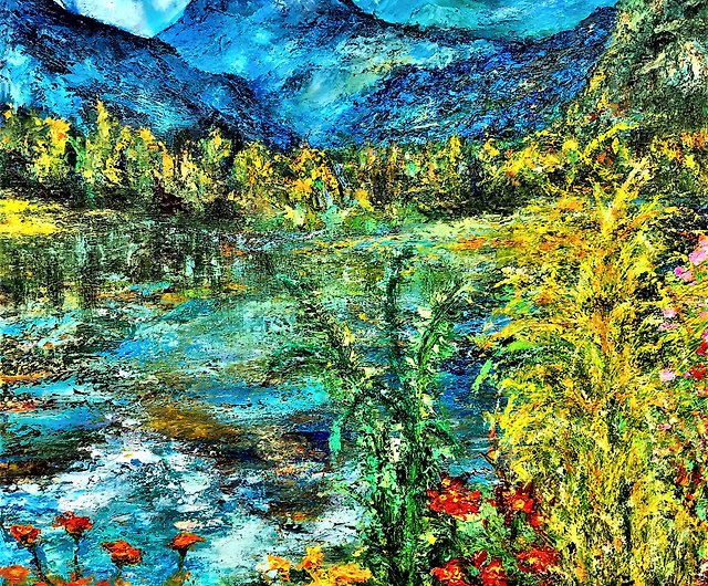 手作り油絵ファンタジー湖フリーハンギング絵画壁画癒し絵画装飾絵画
