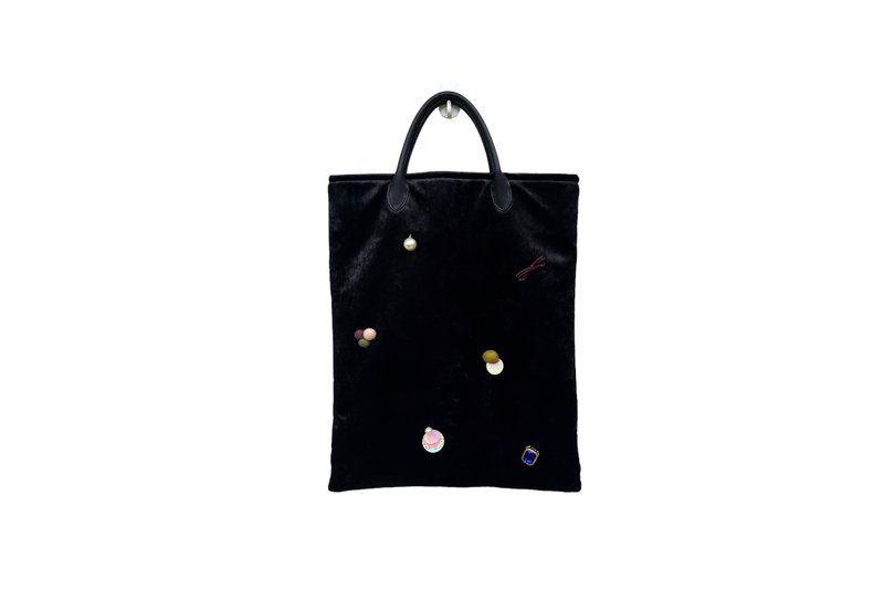 Vintage Handmade black velvet with cute embellishment handbag, Mori girl - Handbags & Totes - Polyester Black