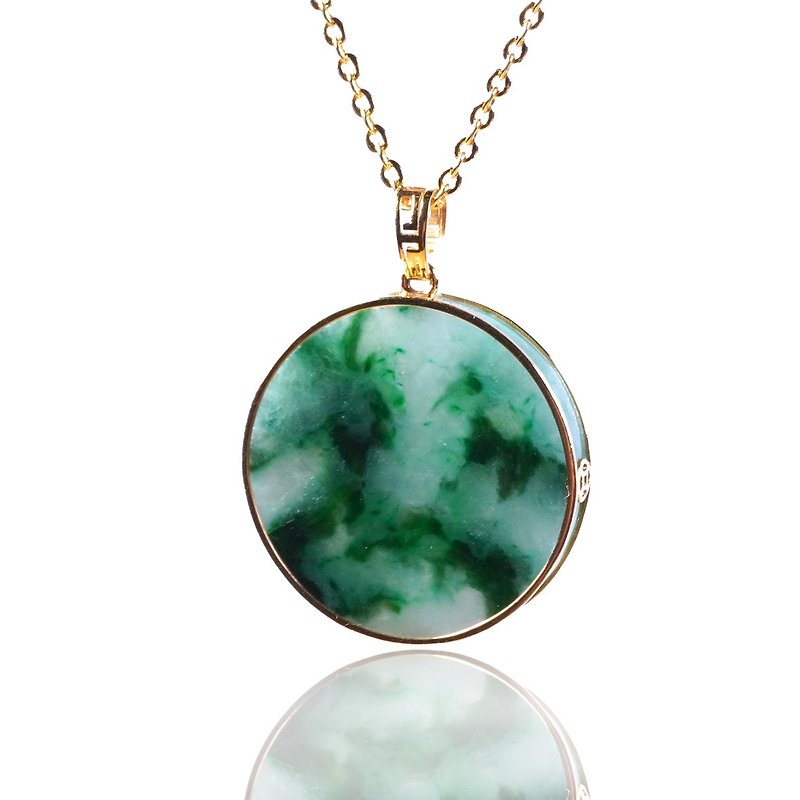 [May Nothing Happen] Green Flower Jadeite Wushi Brand Necklace 18K Gold | Natural Burmese Jade Jade A Grade - สร้อยคอ - หยก สีเขียว