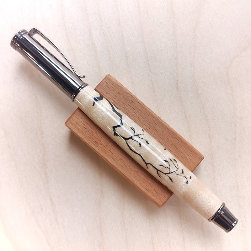 In stock - German SCHMIDT pull-out wood ballpoint pen / maple - hand-painted dead tree style - ไส้ปากกาโรลเลอร์บอล - ไม้ สีกากี