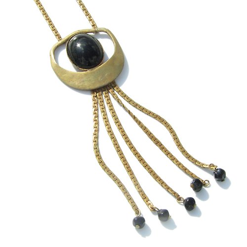 panic-art-market 50s Vintage gold tone black parts modern necklace