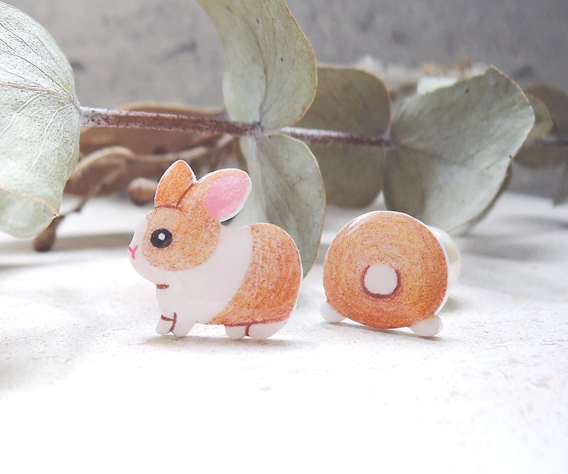 Rabbit Daifuku Ass Rabbit Handmade Earrings Can Be Customized Anti-Allergic Ear Acupuncture Painless Clip-On - Earrings & Clip-ons - Resin Gray