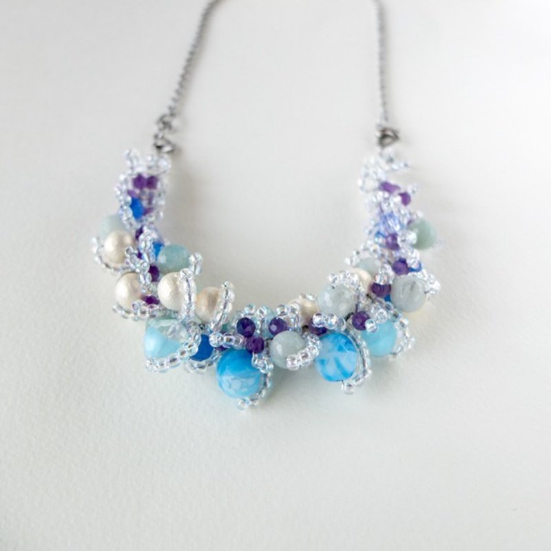 {TomorRong} || colorful marine crochet jewelry necklace bracelet dual - สร้อยคอ - เครื่องเพชรพลอย สีน้ำเงิน