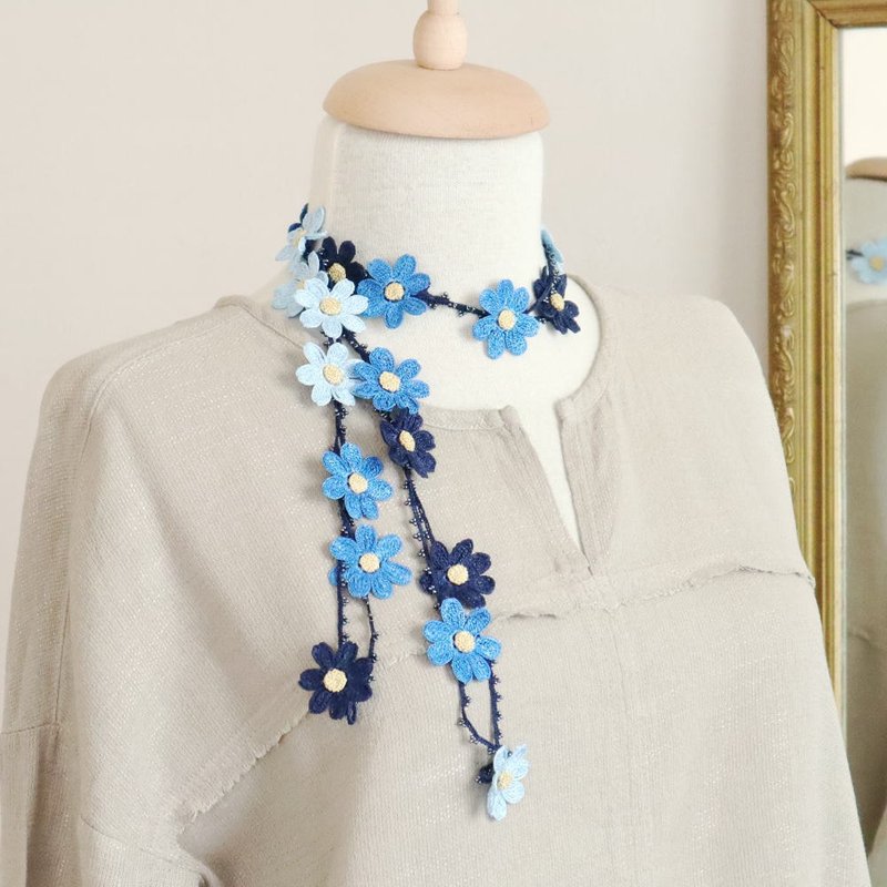 レース編みの180cmラリエット【2WAYデイジー】オーシャンブルー - 項鍊 - 聚酯纖維 藍色