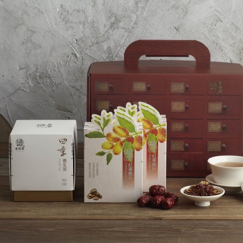 [Baicao Cabinet Gift Box] Crispy and Ping An - 1 box of imperial tea + 4 boxes of red date crisps - ชา - พืช/ดอกไม้ สีนำ้ตาล