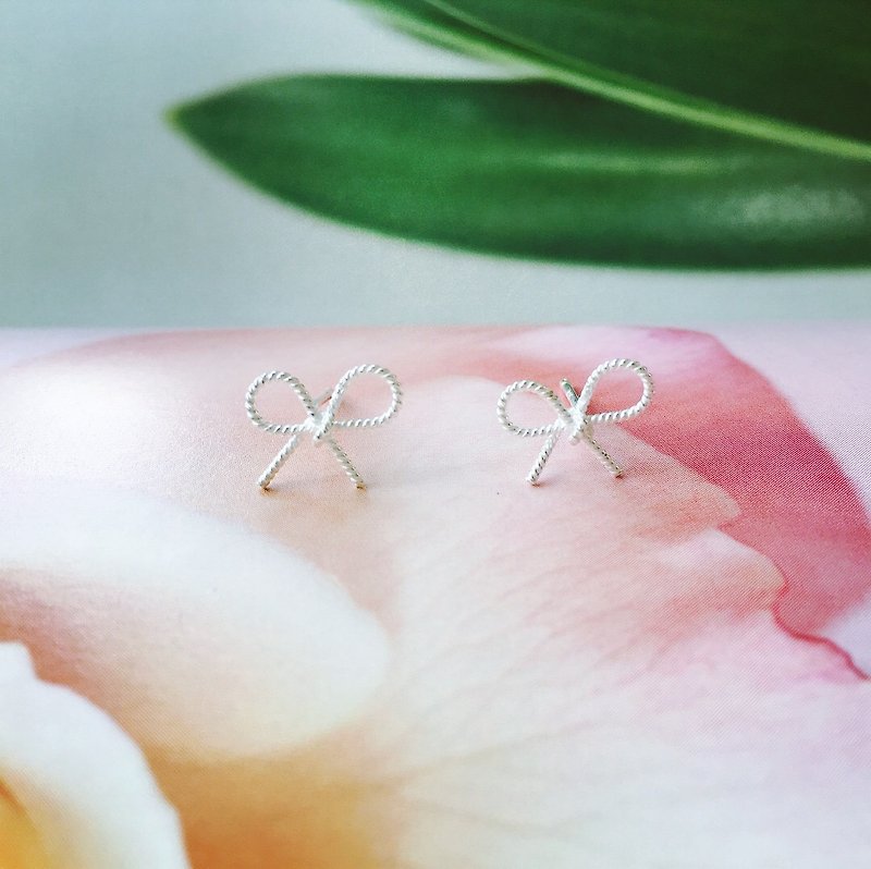 925 Sterling Silver/Twist Bow Ear Pins• Elegant Temperament• Bow Control - Earrings & Clip-ons - Sterling Silver Pink