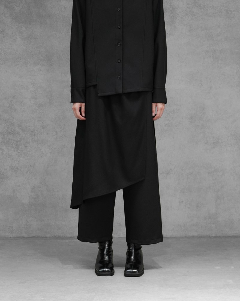 MUKK DESIGN 單邊斜裁片錐形褲 - 女長褲 - 聚酯纖維 黑色